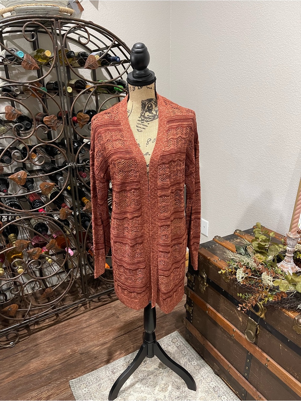 LC Lauren Conrad Rust Open-Front Knit Cardigan
